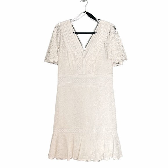 NWT Eliza J Fit & Flare Ivory White Lace Flutter Sleeve Short Dress Size 14 NEW - Picture 2 of 15